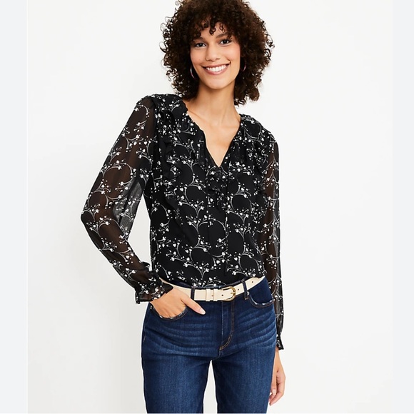 Loft Heart Ruffle Tie Neck Blouse - Picture 11 of 12